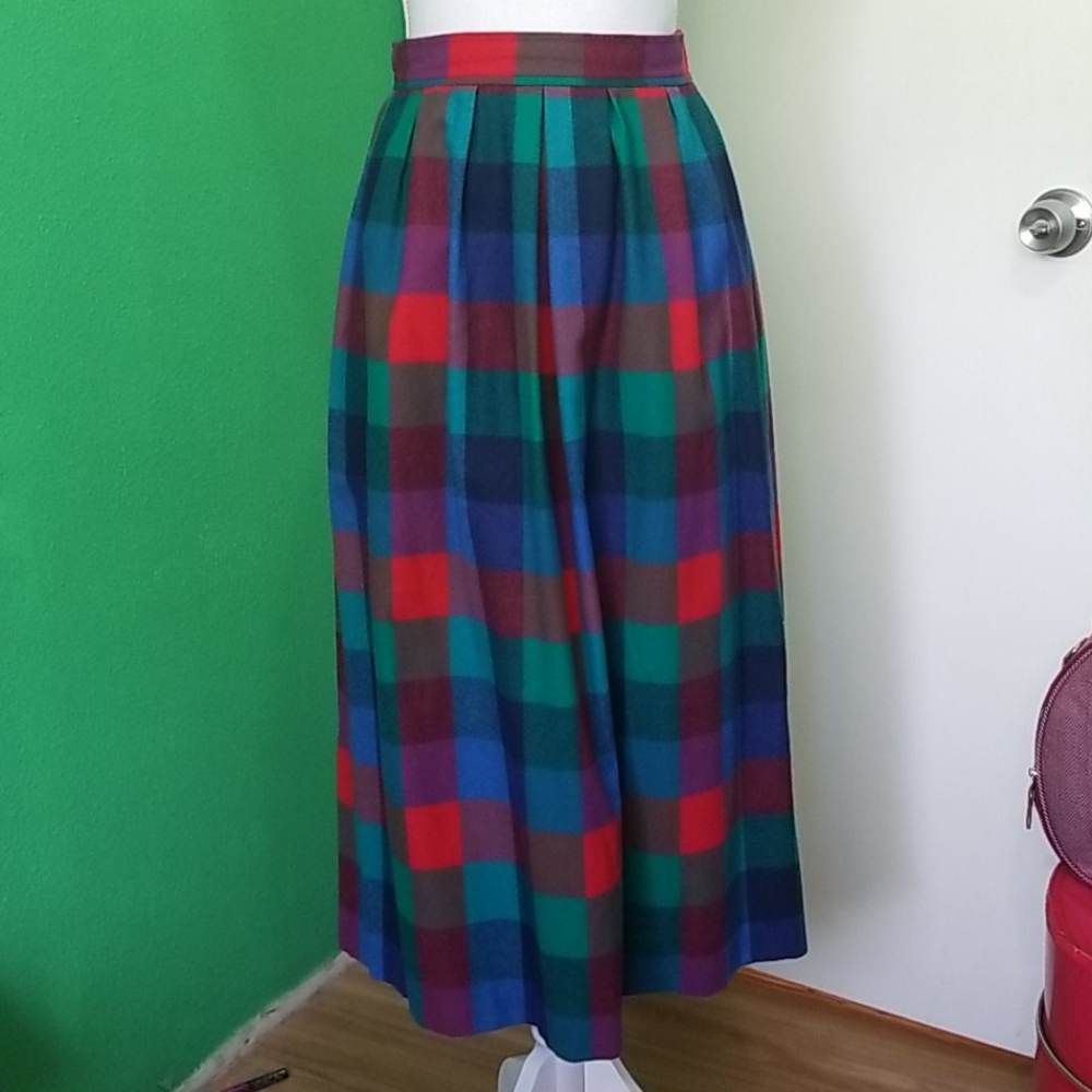 Vintage Pendleton plaid check bright wool skirt